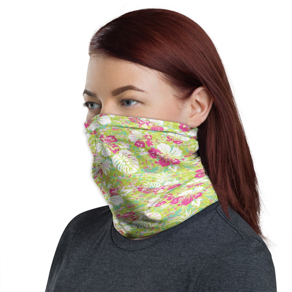 Polynesian Neck Gaiter - Camo Poly Patterns Hibiscus 11