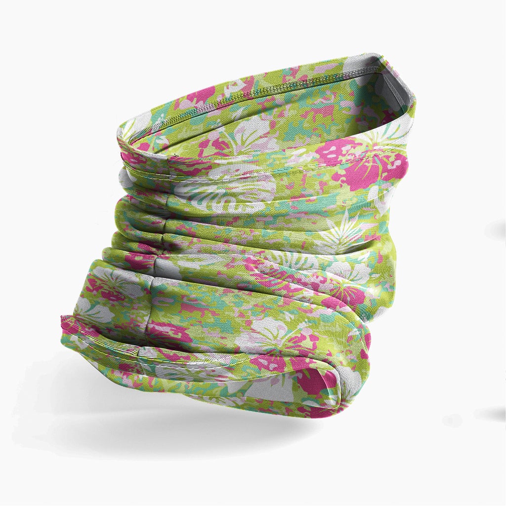 Polynesian Neck Gaiter - Camo Poly Patterns Hibiscus 11