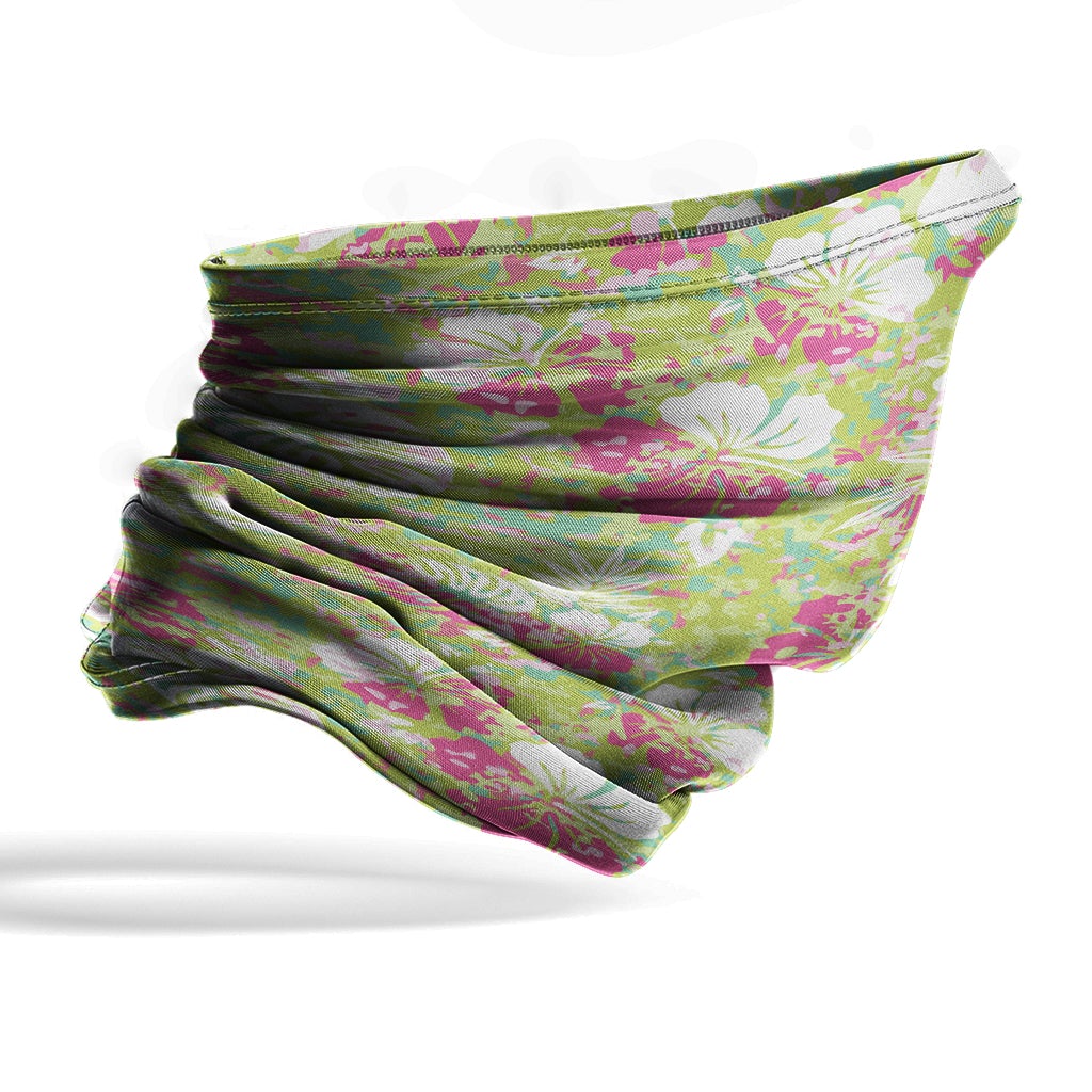 Polynesian Neck Gaiter - Camo Poly Patterns Hibiscus 11