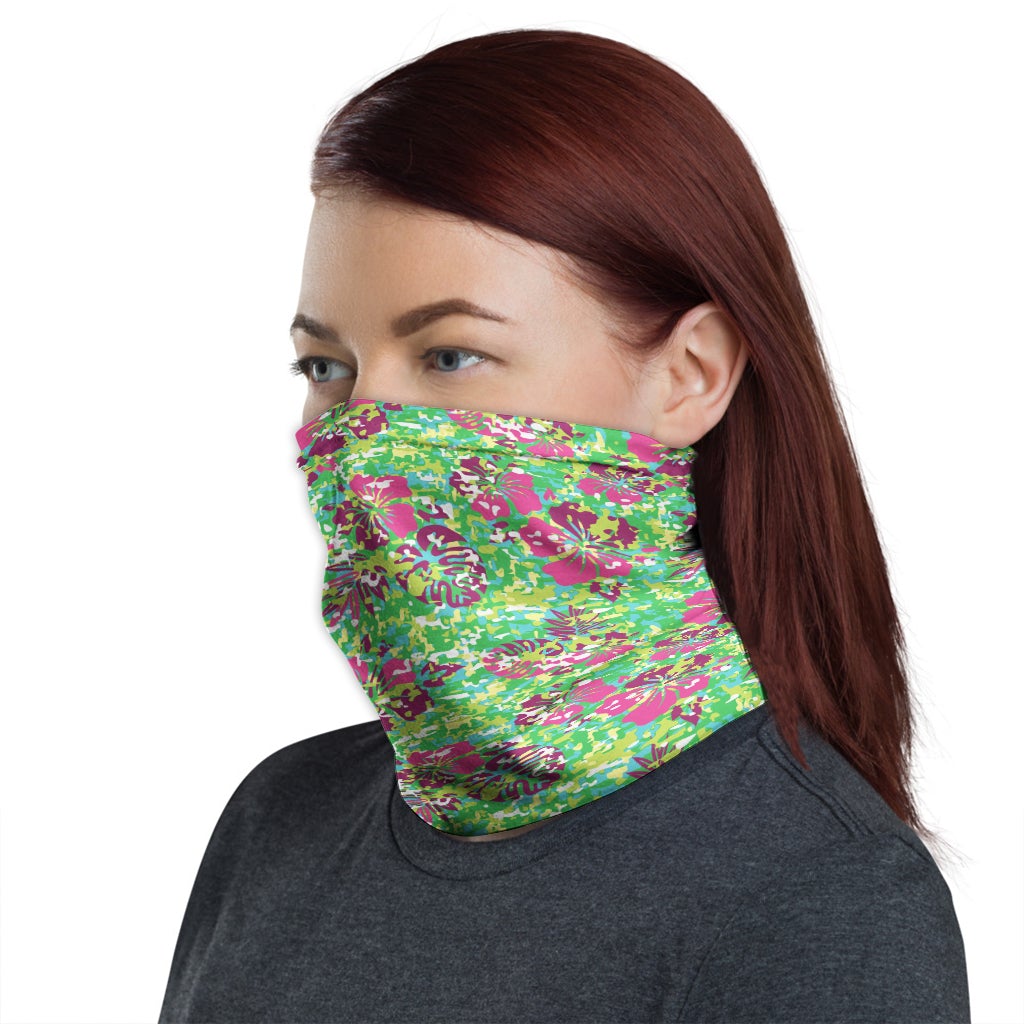 Polynesian Neck Gaiter - Camo Poly Patterns Hibiscus 12