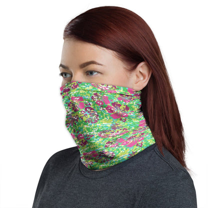 Polynesian Neck Gaiter - Camo Poly Patterns Hibiscus 12