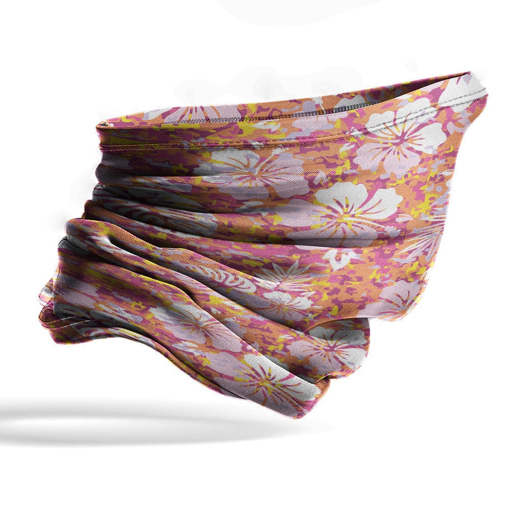 Polynesian Neck Gaiter - Camo Poly Patterns Hibiscus 13