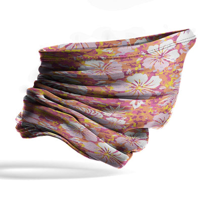 Polynesian Neck Gaiter - Camo Poly Patterns Hibiscus 13