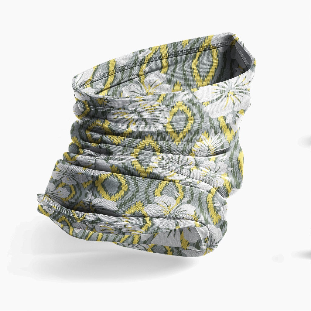Polynesian Neck Gaiter - Camo Poly Patterns Hibiscus 14