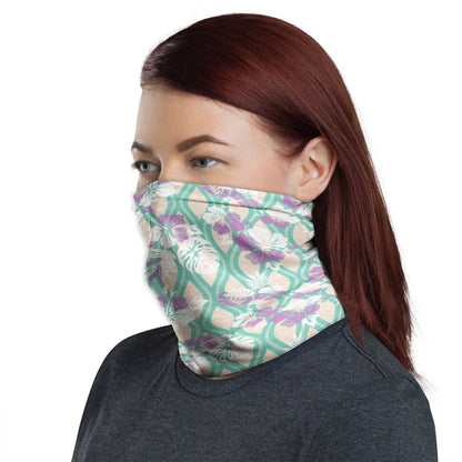 Polynesian Neck Gaiter - Camo Poly Patterns Hibiscus 18