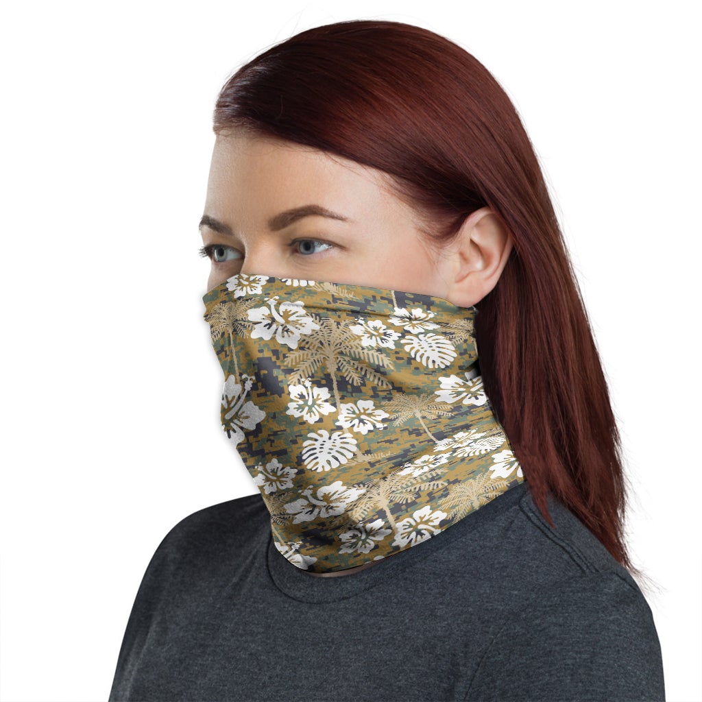Polynesian Neck Gaiter - Camo Poly Patterns Hibiscus 19