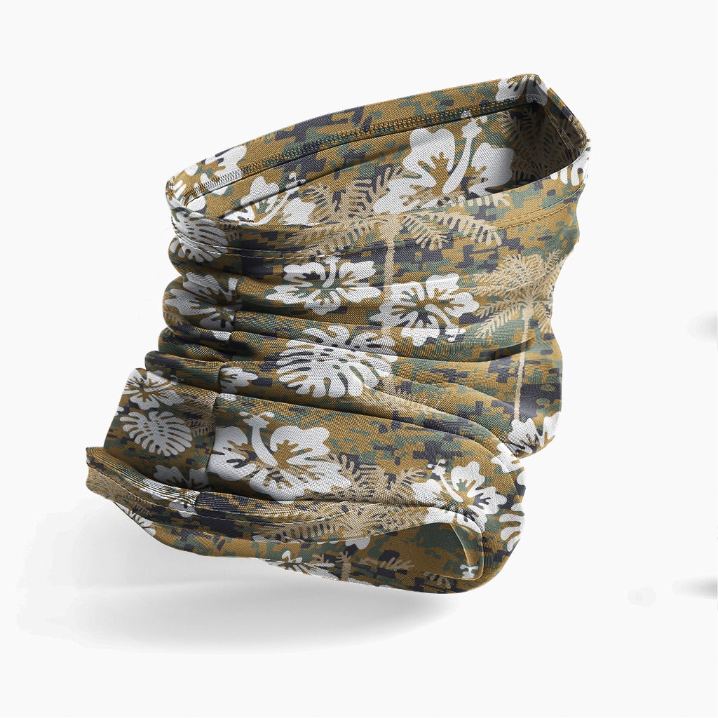 Polynesian Neck Gaiter - Camo Poly Patterns Hibiscus 19