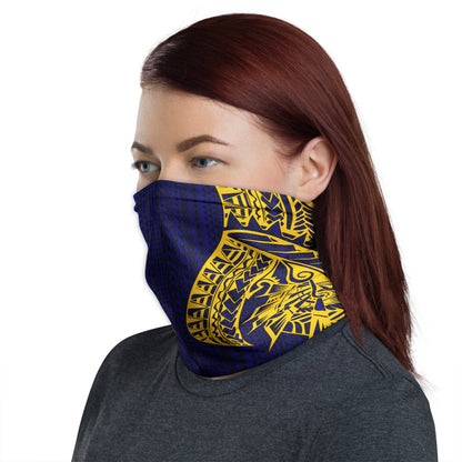 Polynesian Neck Gaiter - Polynesian Pattern Gold Blue