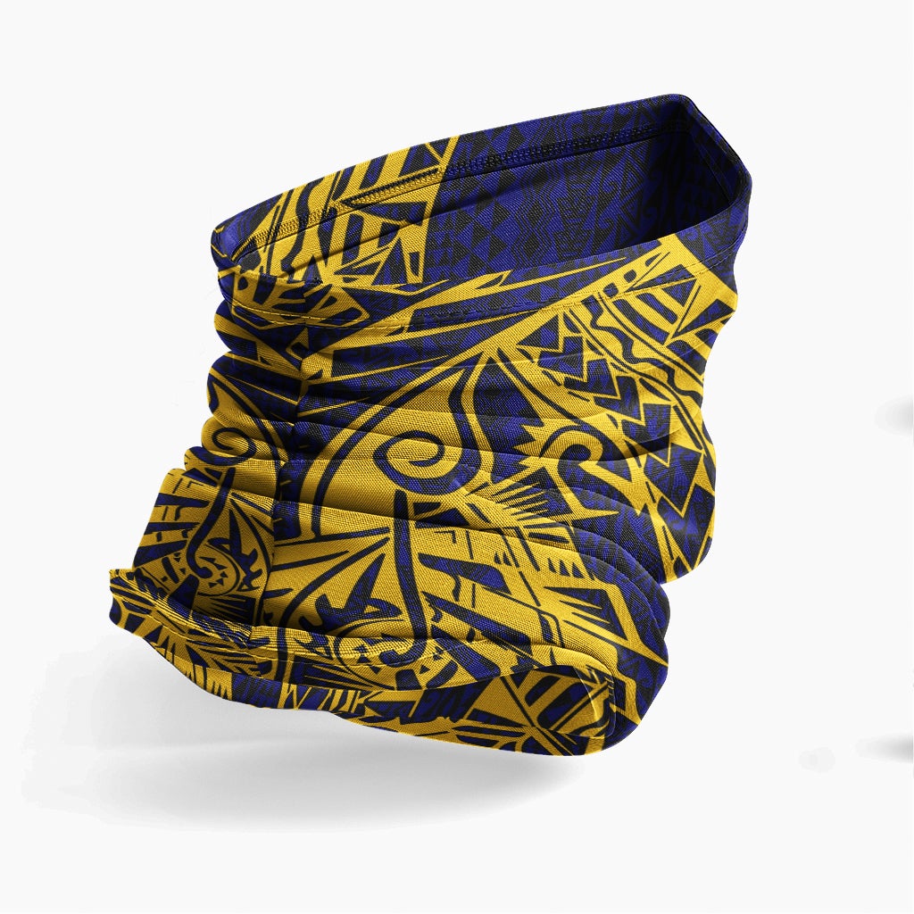 Polynesian Neck Gaiter - Polynesian Pattern Gold Blue