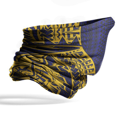 Polynesian Neck Gaiter - Polynesian Pattern Gold Blue