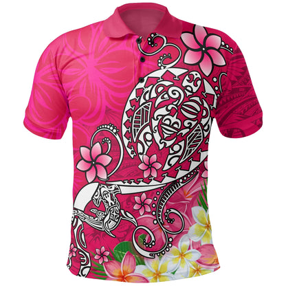 Polynesian Polo Shirt - Turtle Plumeria Pink Color