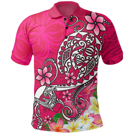 Polynesian Polo Shirt - Turtle Plumeria Pink Color
