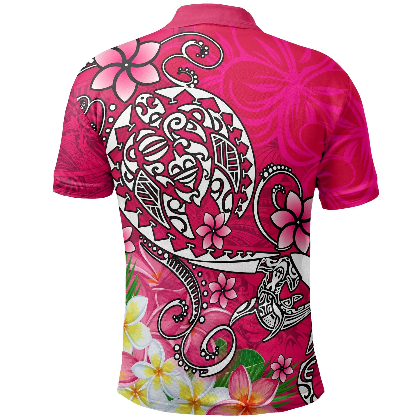 Polynesian Polo Shirt - Turtle Plumeria Pink Color