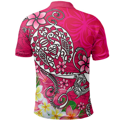 Polynesian Polo Shirt - Turtle Plumeria Pink Color