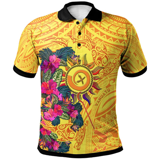 Polynesian Polo Shirt - Vanuatu Symbols With Hibiscus