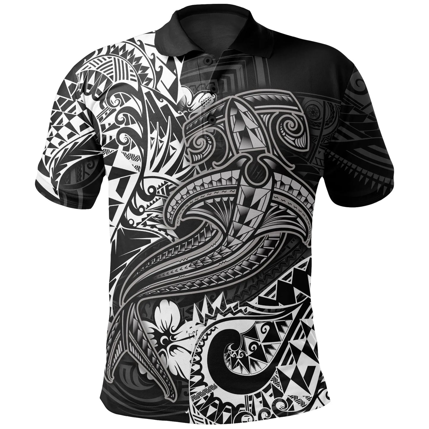 Polynesian Polo Shirt - White Shark Polynesian Tattoo