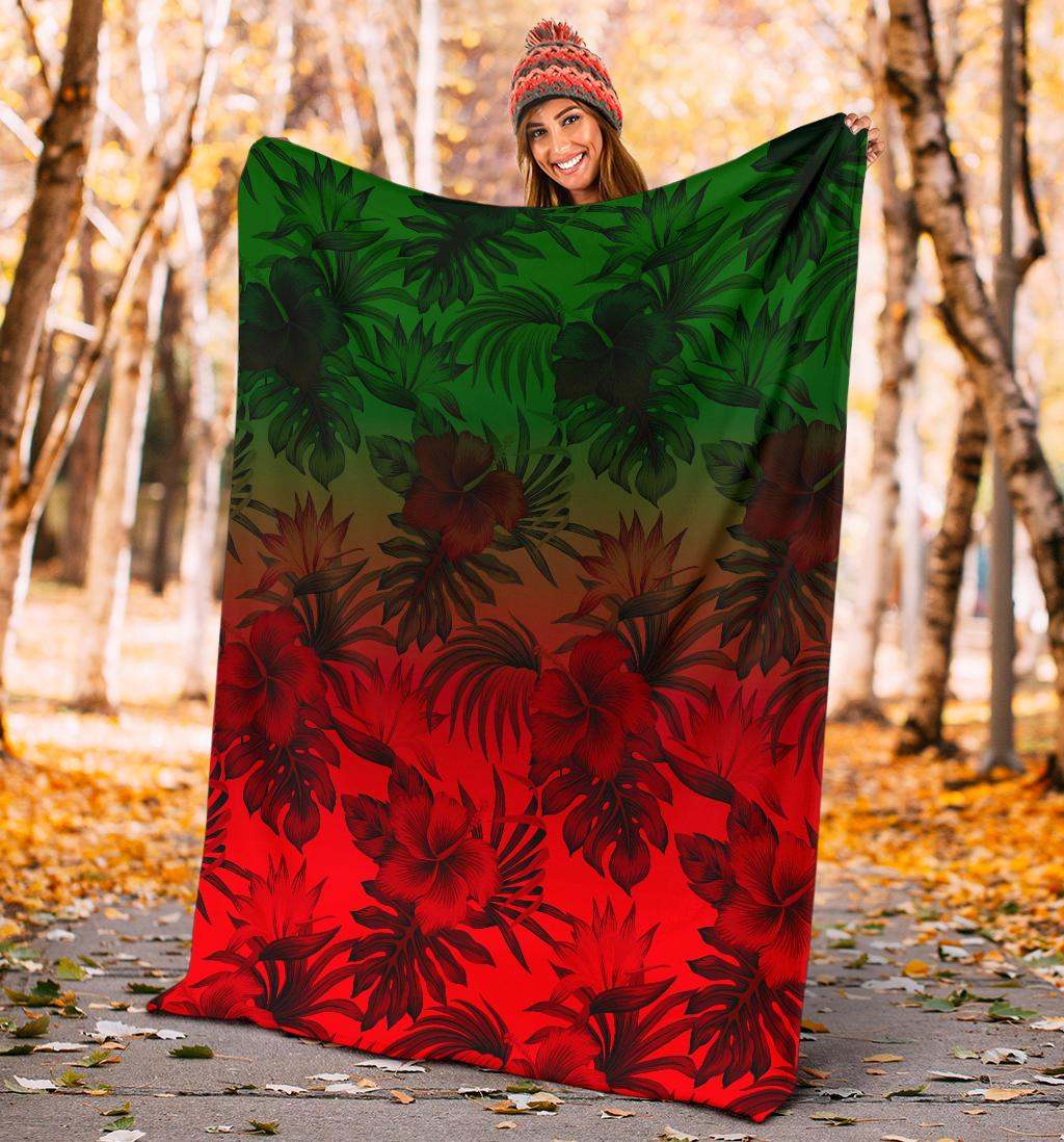 Polynesian Premium Blanket - Red Hibiscus Patterns