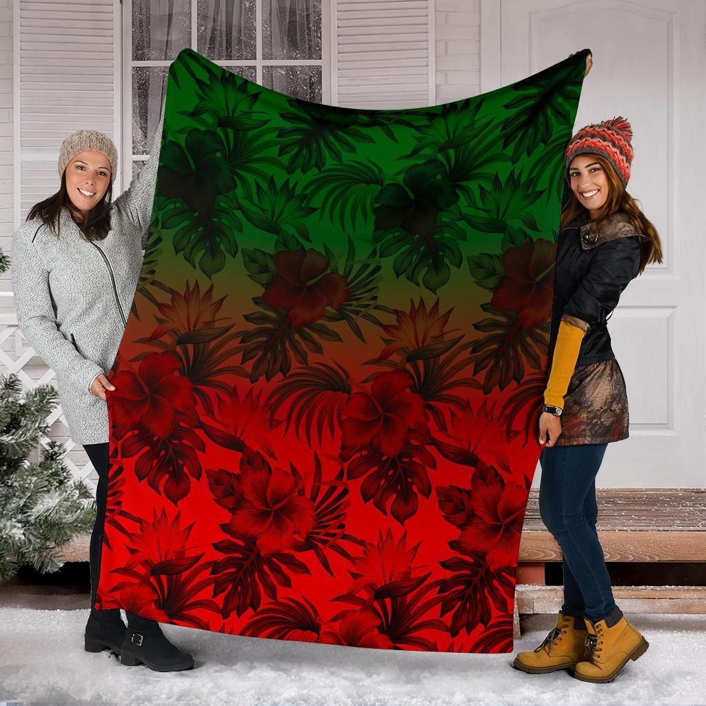 Polynesian Premium Blanket - Red Hibiscus Patterns