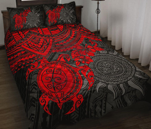 Polynesian Quilt Bed Set - Polynesian Red Turtle Hibiscus