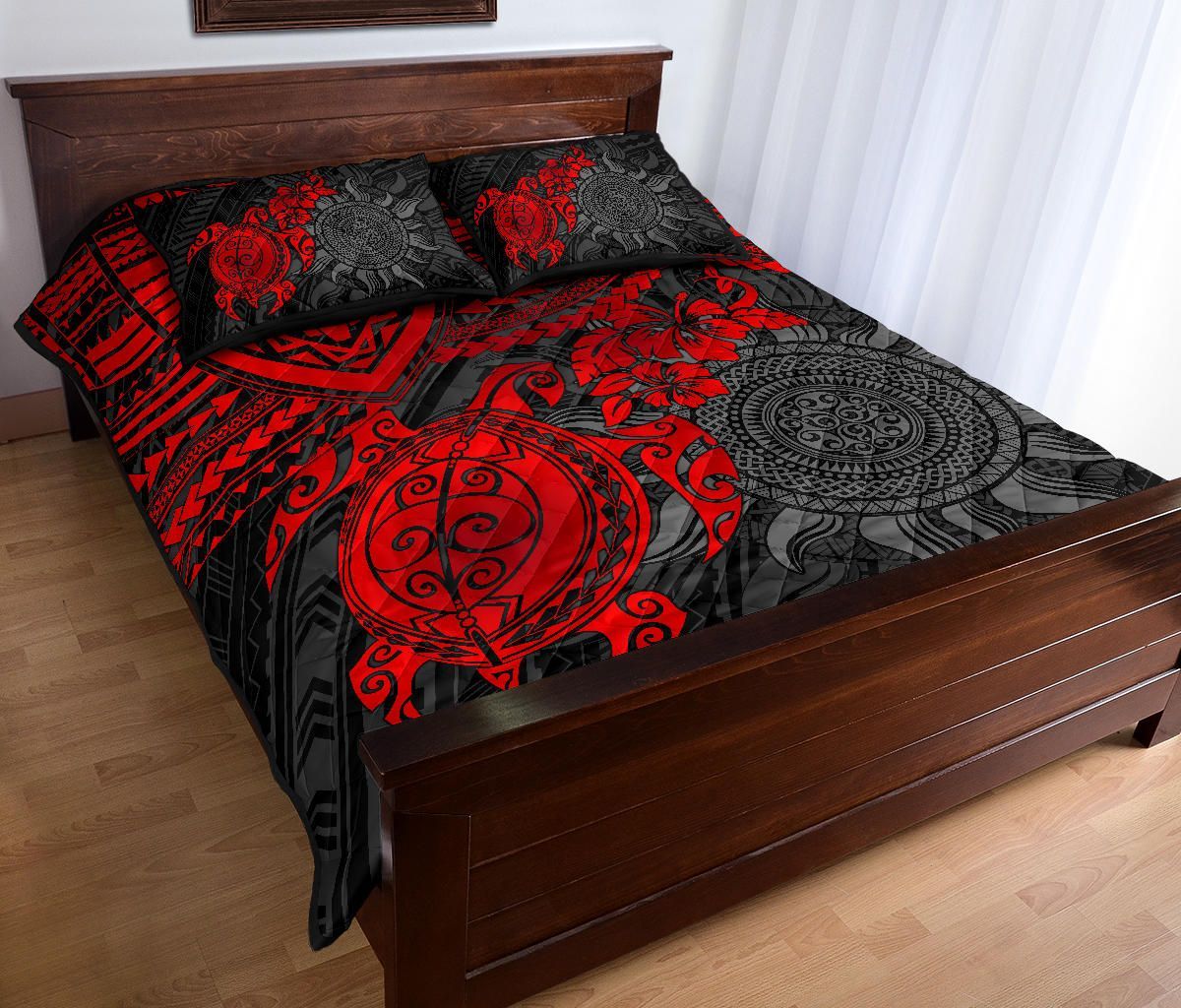 Polynesian Quilt Bed Set - Polynesian Red Turtle Hibiscus