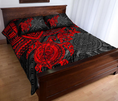 Polynesian Quilt Bed Set - Polynesian Red Turtle Hibiscus