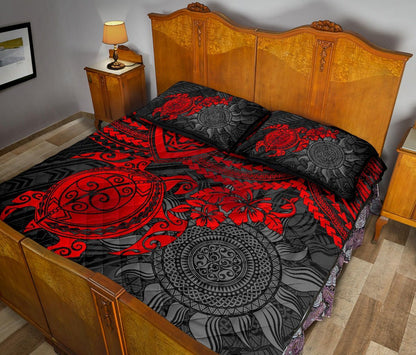 Polynesian Quilt Bed Set - Polynesian Red Turtle Hibiscus