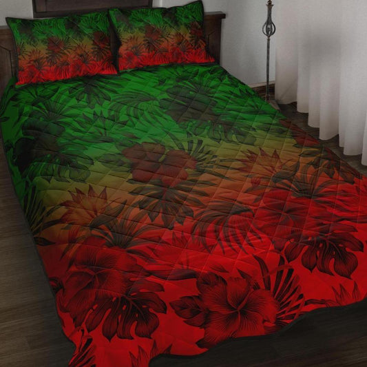 Polynesian Quilt Bed Set - Red Hibiscus Patterns