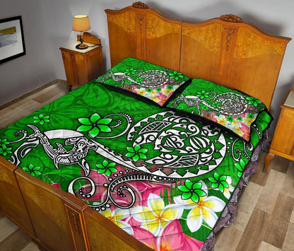 Polynesian Quilt Bed Set - Turtle Plumeria Green Color