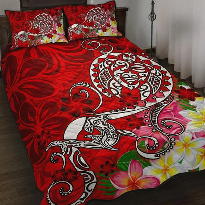 Polynesian Quilt Bed Set - Turtle Plumeria Red Color