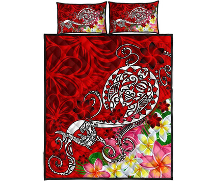 Polynesian Quilt Bed Set - Turtle Plumeria Red Color