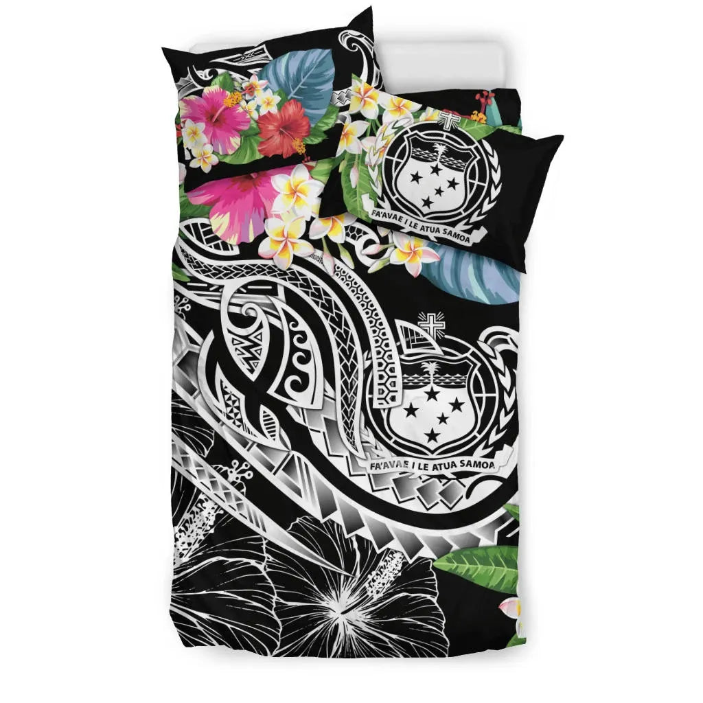Polynesian Samoa Bedding Set - Summer Plumeria (Black)