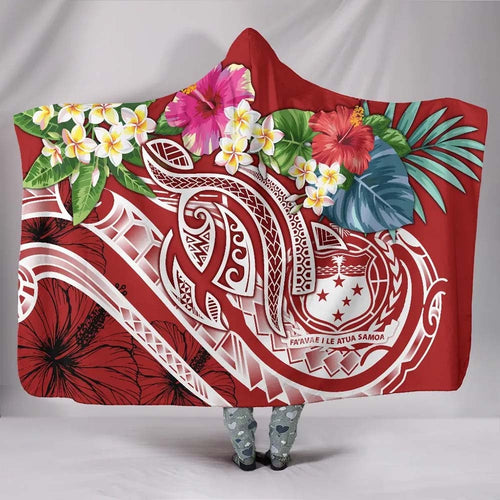 Polynesian Samoa Hooded Blanket - Summer Plumeria (Red)