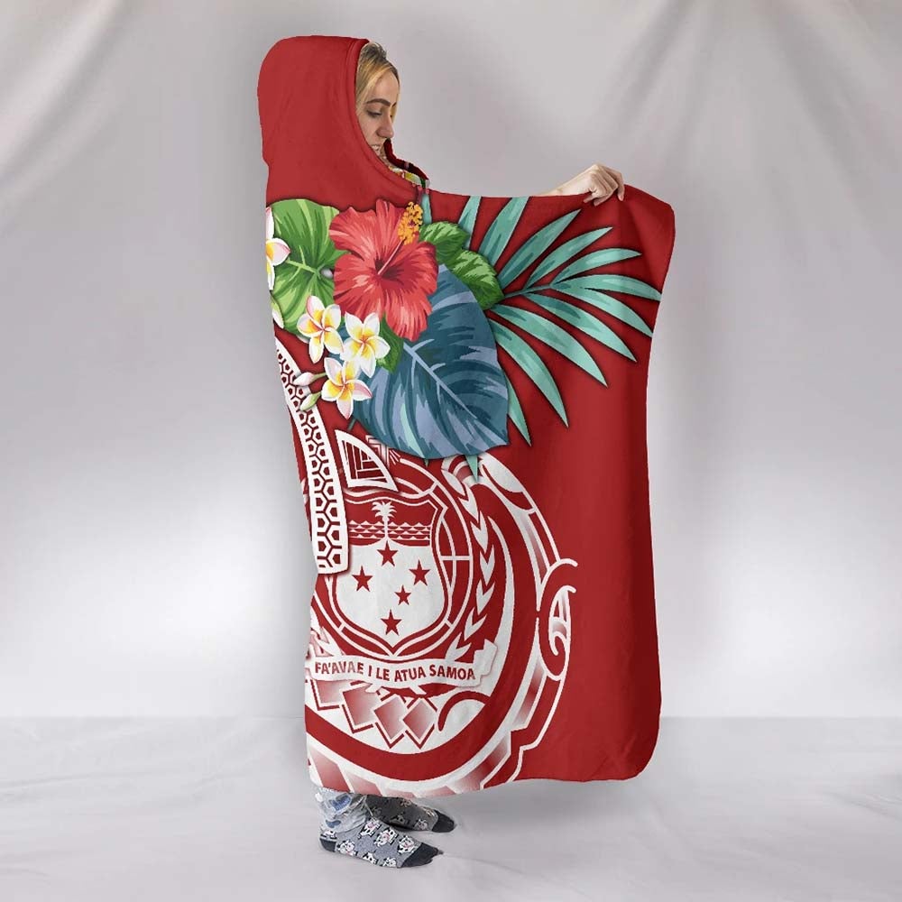 Polynesian Samoa Hooded Blanket - Summer Plumeria (Red)