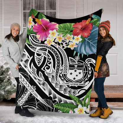 Polynesian Samoa Premium Blanket - Summer Plumeria (Black)
