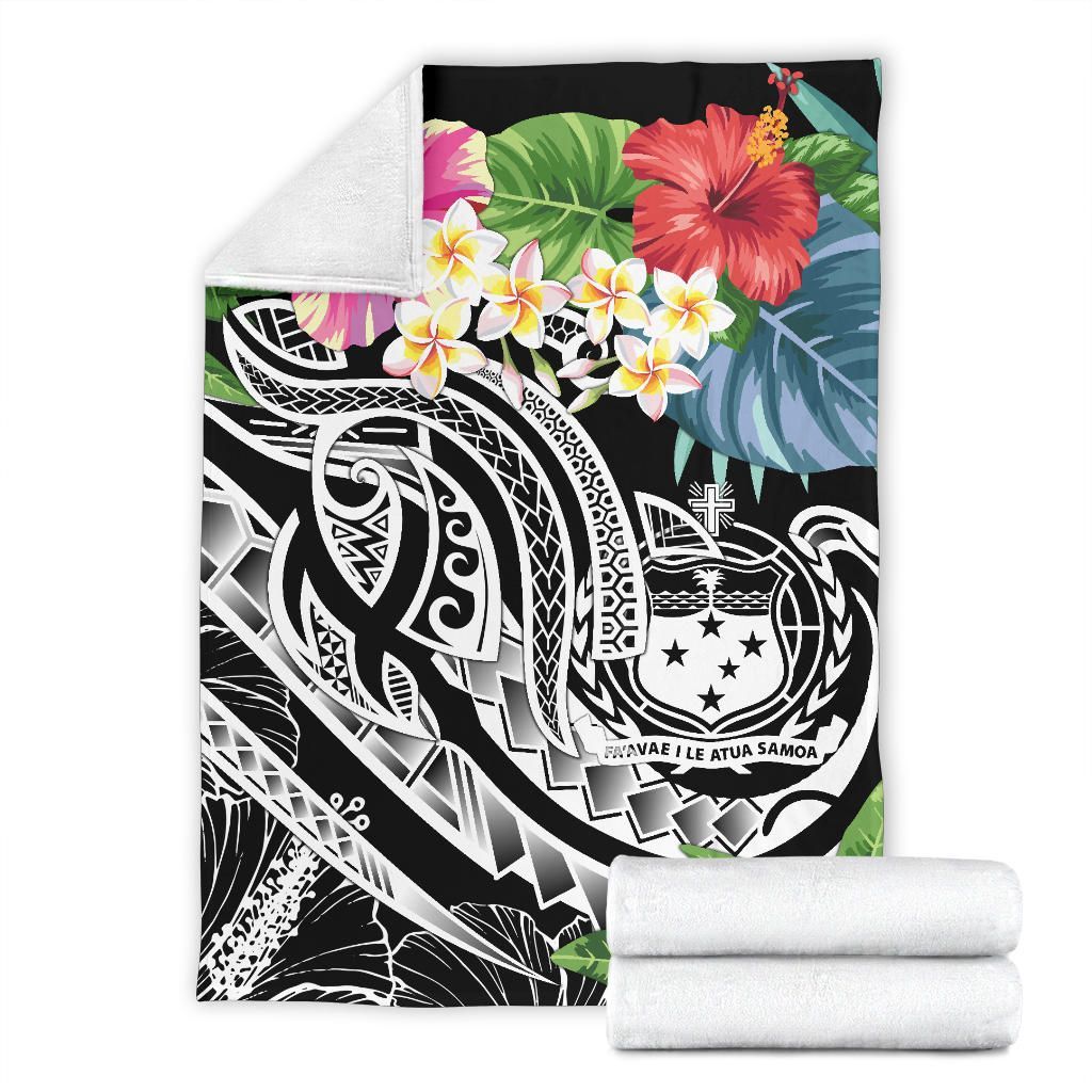 Polynesian Samoa Premium Blanket - Summer Plumeria (Black)