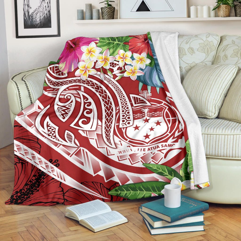 Polynesian Samoa Premium Blanket - Summer Plumeria (Red)