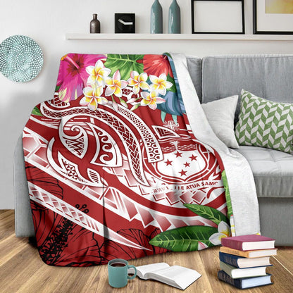 Polynesian Samoa Premium Blanket - Summer Plumeria (Red)