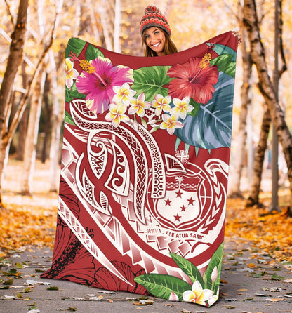 Polynesian Samoa Premium Blanket - Summer Plumeria (Red)