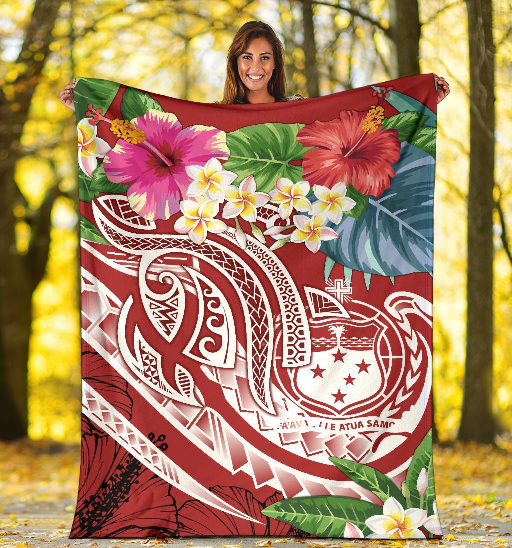 Polynesian Samoa Premium Blanket - Summer Plumeria (Red)
