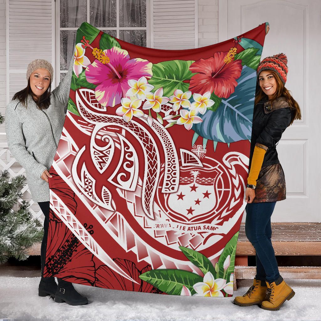 Polynesian Samoa Premium Blanket - Summer Plumeria (Red)