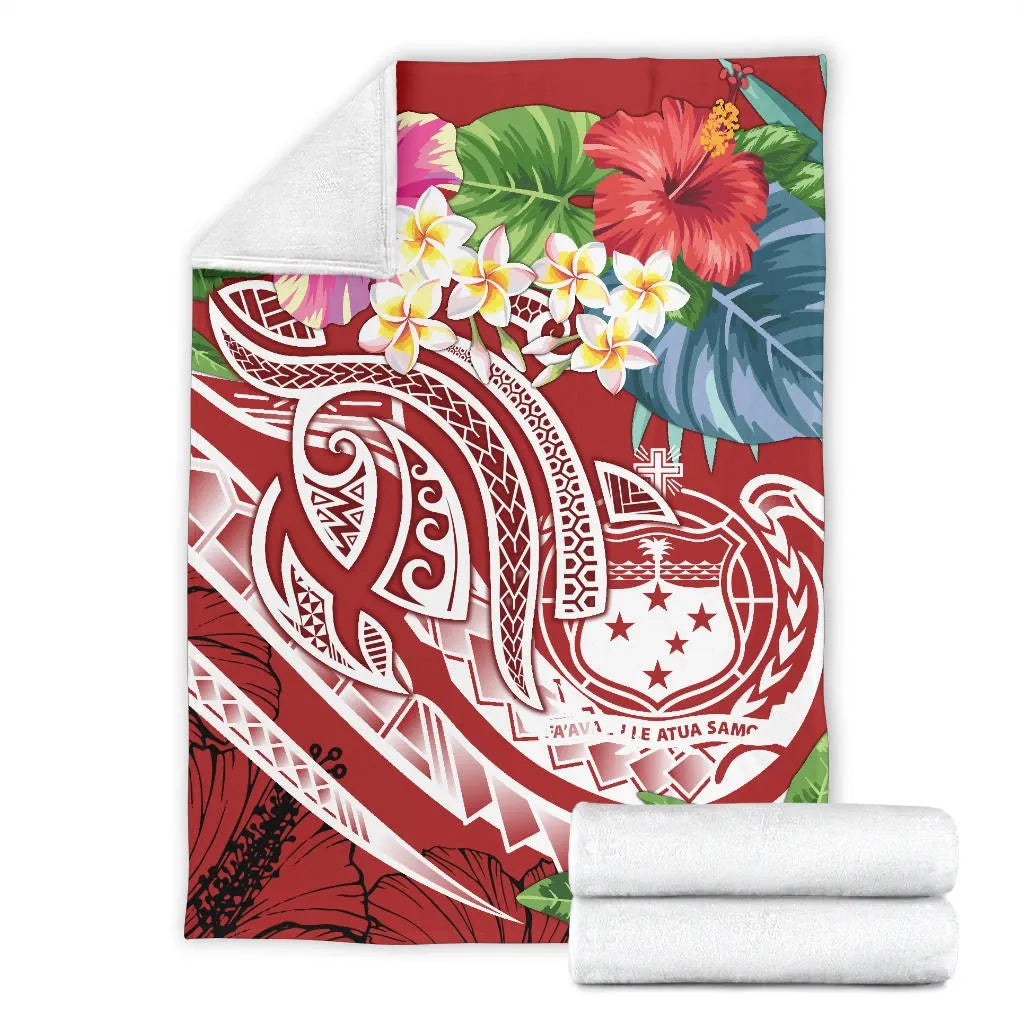 Polynesian Samoa Premium Blanket - Summer Plumeria (Red)