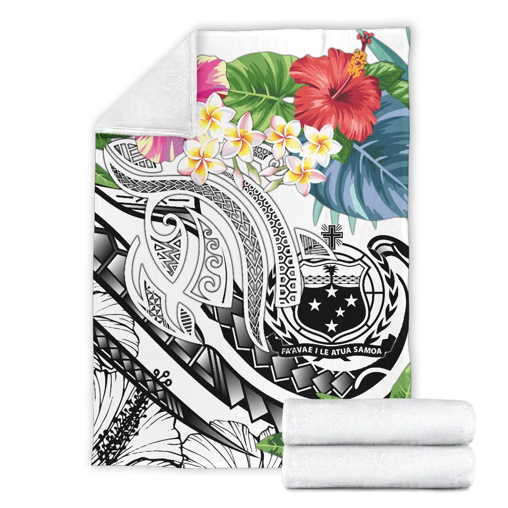 Polynesian Samoa Premium Blanket - Summer Plumeria (White)