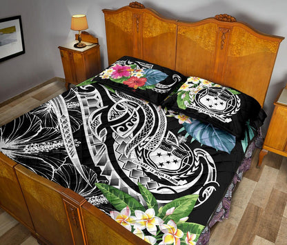 Polynesian Samoa Quilt Bed Set - Summer Plumeria (Black)