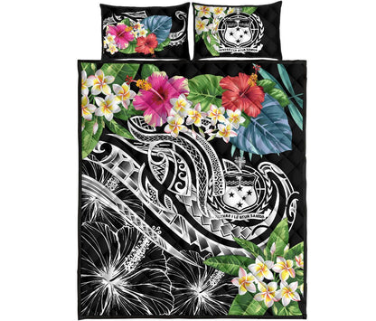 Polynesian Samoa Quilt Bed Set - Summer Plumeria (Black)
