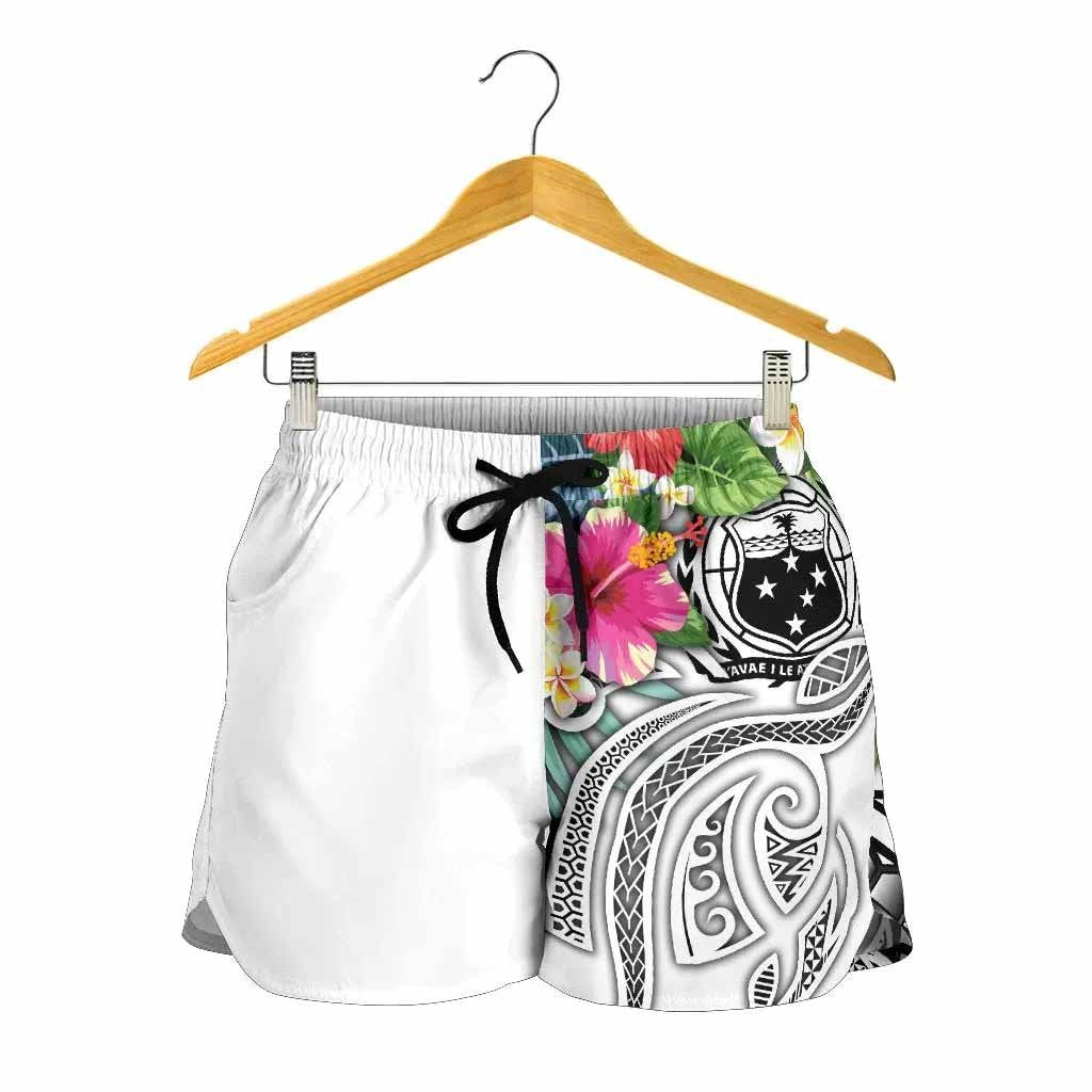 Polynesian Samoa Women Shorts - Summer Plumeria (White)