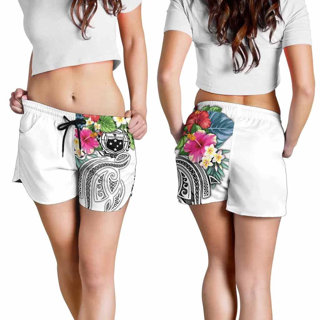 Polynesian Samoa Women Shorts - Summer Plumeria (White)