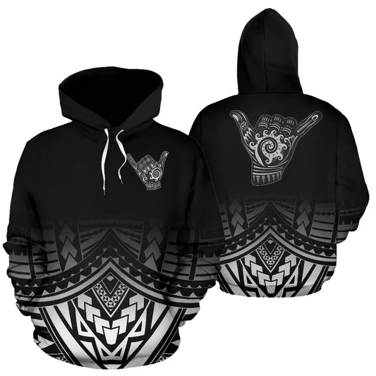 Polynesian All Over Hoodie - Shaka Black Version