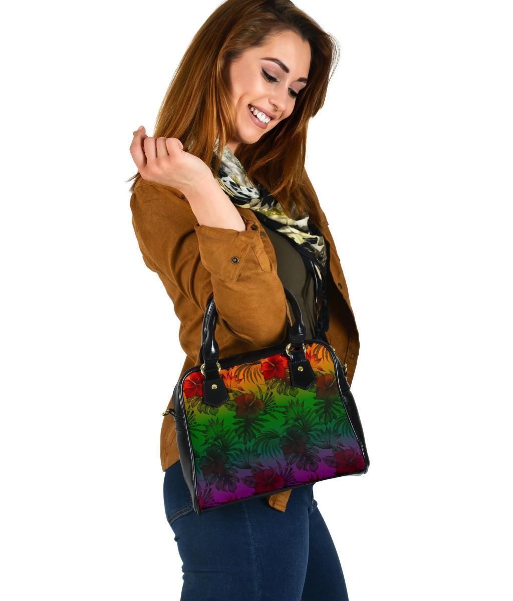 Polynesian Shoulder Handbag - Green Hibiscus Patterns