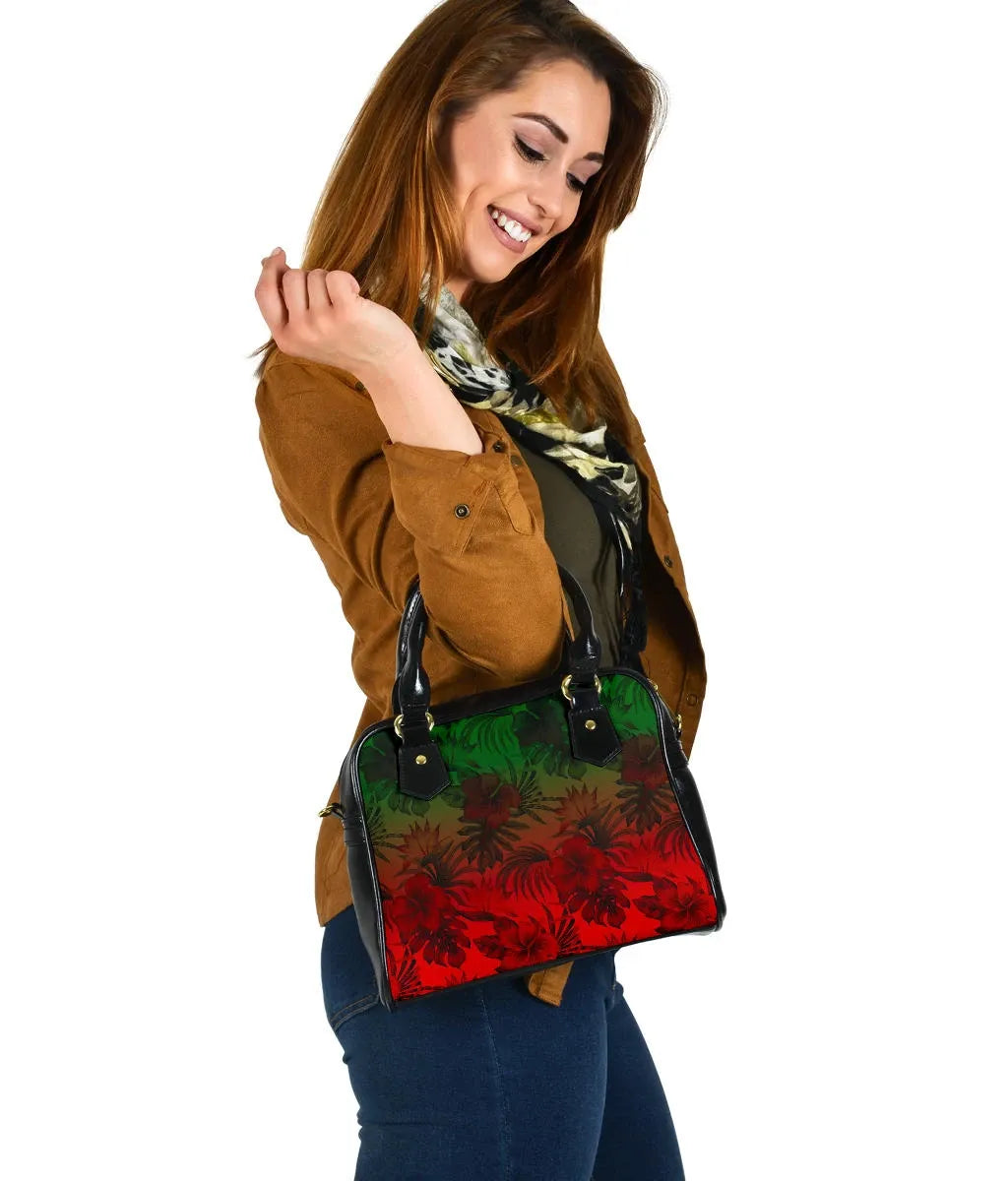 Polynesian Shoulder Handbag - Red Hibiscus Patterns
