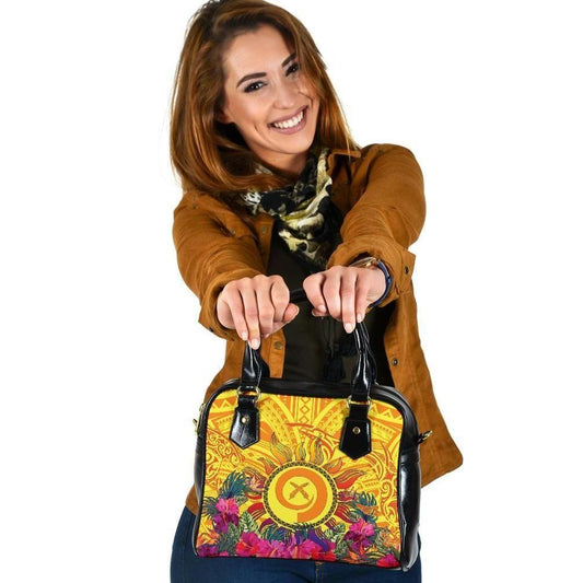 Polynesian Shoulder Handbags - Vanuatu Symbols With Hibiscus